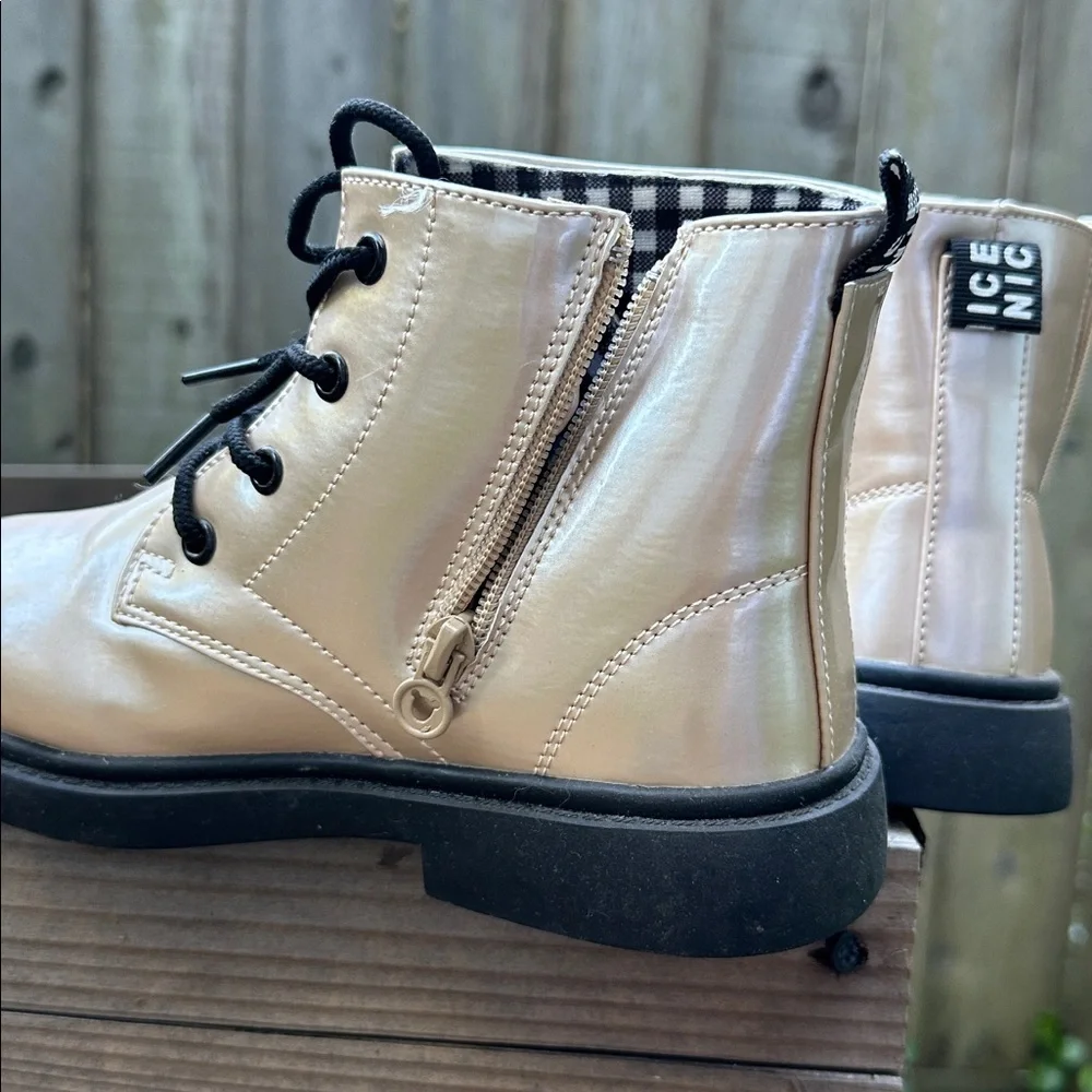 Ovekos Kids High Top Boots Metallic Gold boots size 33